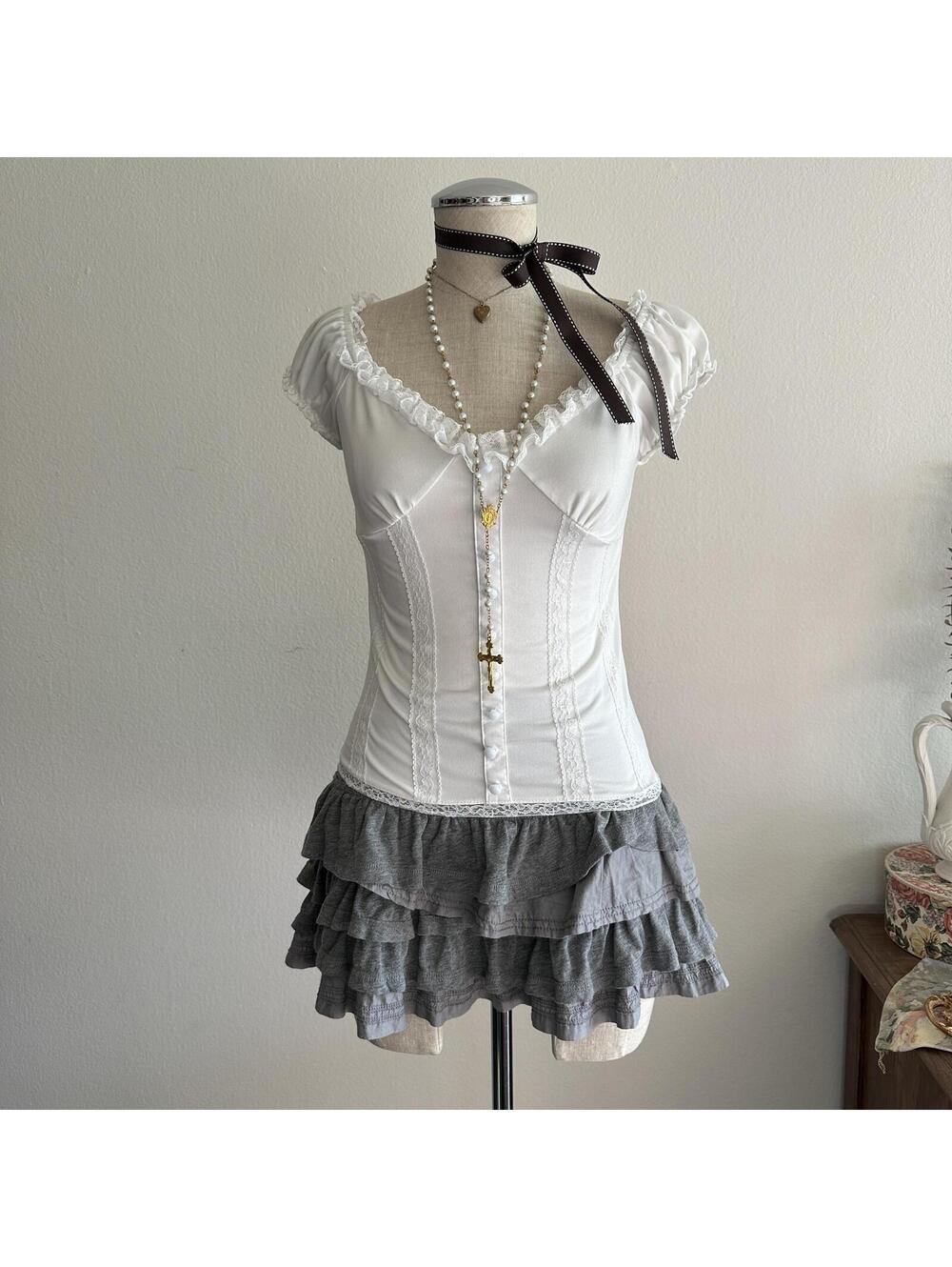 White lace trim babydoll top